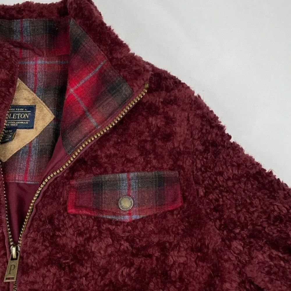 Pendleton Red Fuzzy Deep Pile Sherpa Jacket Medium - Picture 9 of 16